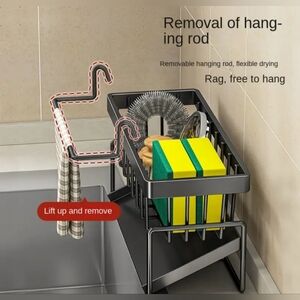 Gray Dish Drying Rack And Sponge Holder